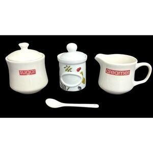 VTG “Just for You" Cream Pitcher and Covered Sugar Bowl with Spoon & Jar 3”-4.5”